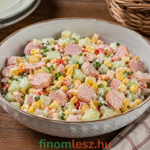 Hideg virslis kukoricasaláta recept majonézes öntettel