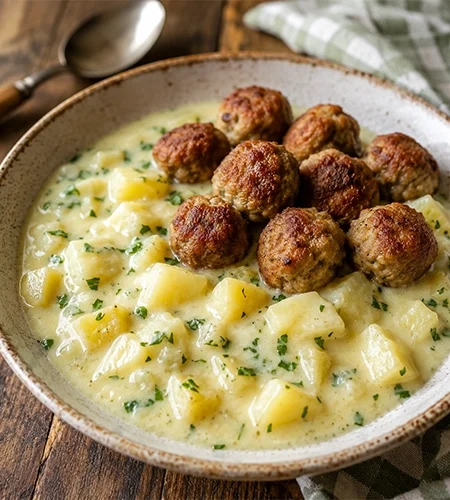 Petrezselymes burgonyafőzelék mini fasírtgolyókkal