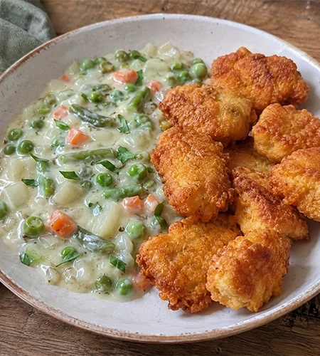 Tavaszi finomfőzelék házi csirkemell nuggets recept