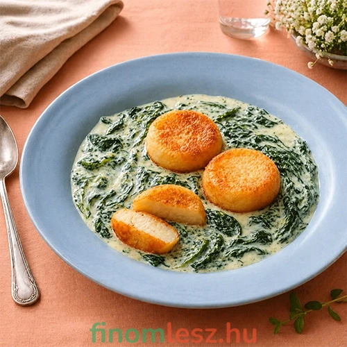 Spenótfőzelék sajtgolyóval